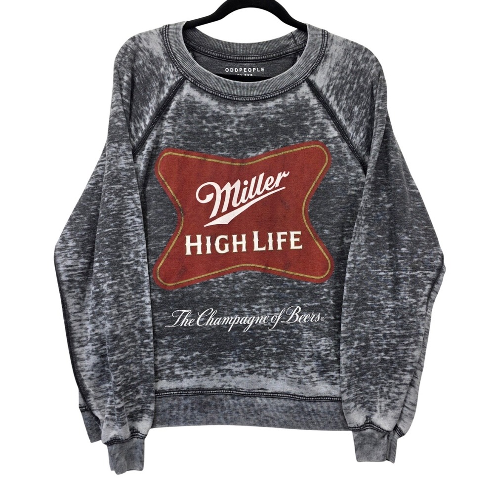 Oddpeople Miller High Life Sweatshirt Small Grey Acid Wash Graphic Pullover Beer